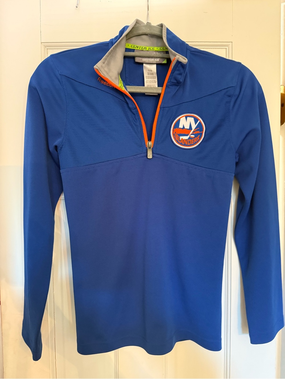 NY Islanders Reebok Royal Blue Half-Zip Performance Pullover with Orange Trim
